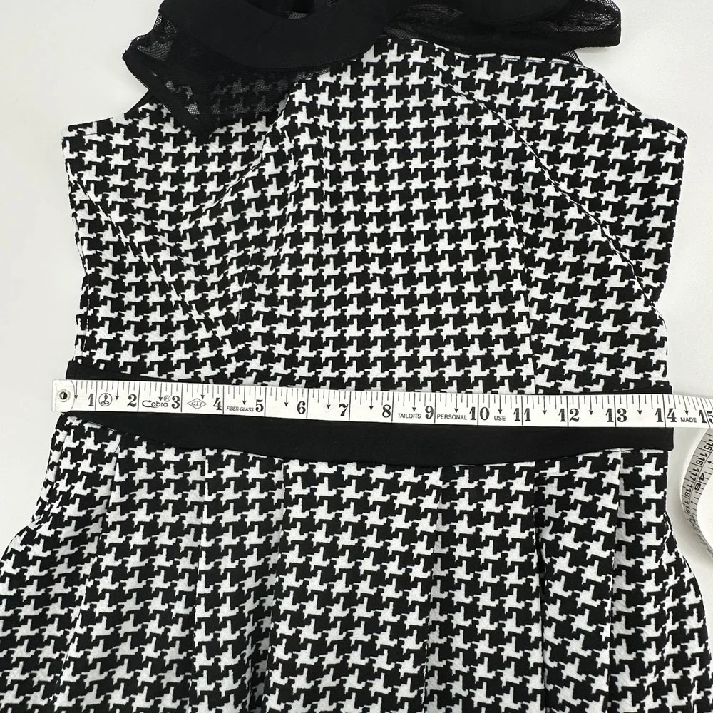Smak Parlour Womens Dress Mesh Upper Black White Houndstooth Fit Flare Retro M